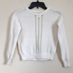 Nowadays Big Girls White Cotton Pull Over Knit Sweater